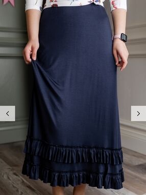 Classic Navy Ruffle-Hem Maxi Skirt - Everyday Comfort